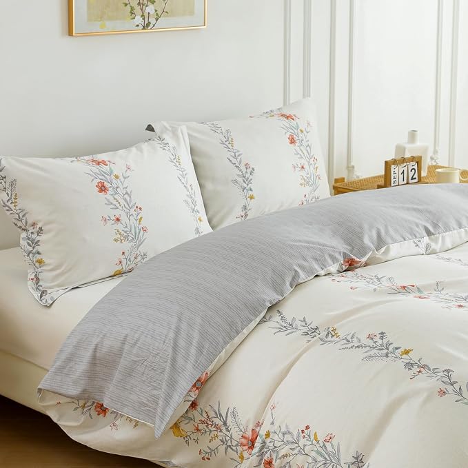 OAITE Duvet Cover Set Twin Size Floral Pattern Ultra Soft 100% Cotton Duvet - Image 2