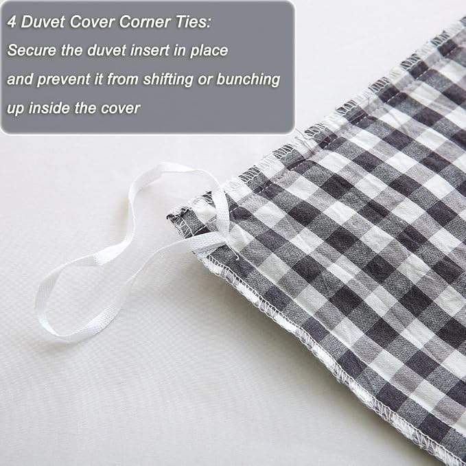 Silnuo Black/White Checkered Ruffle 3-Piece Duvet Cover Set Twin Size, Washed - Image 6