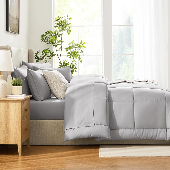 CozyLux King Size Comforter Set French Grey, 7 Pieces Bed in a Bag, All Season - Image 9