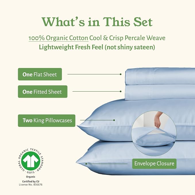 California Design Den Soft 100% Organic Cotton King Size Sheets Set - Image 4