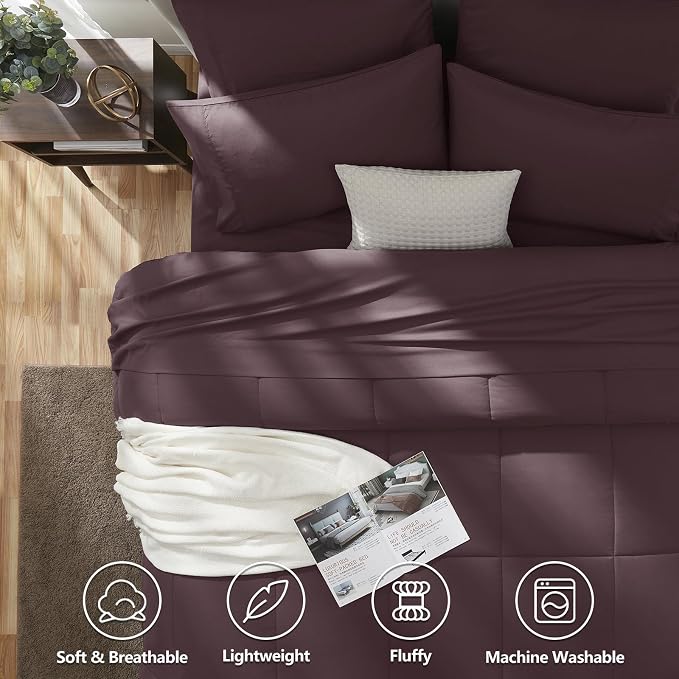 CozyLux Queen Comforter Set Cocoa Powder, 7 Pieces Bed in a Bag, All Season - Image 2