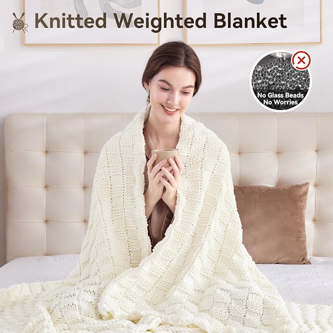 Knitted Weighted Blanket for Adult, No Beads Heavy Blanket 50” x 60'' 10lbs - Image 6