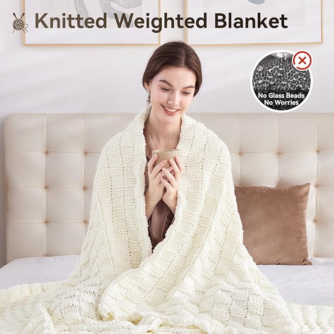 Knitted Weighted Blanket for Adult, No Beads Heavy Blanket 48” x 72'' 12lbs - Image 5