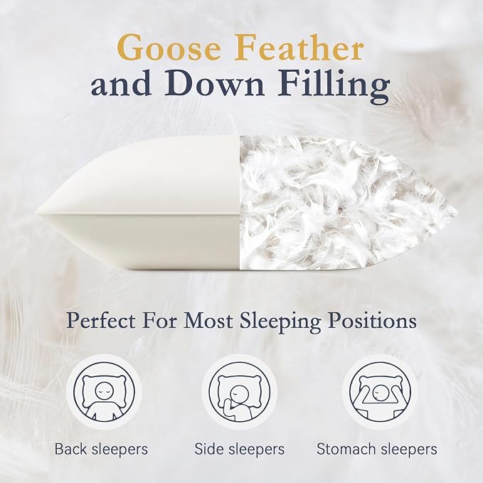 puredown® Goose Feather Down Pillows, 100% Organic Cotton Cover, Luxury Hotel - Image 2