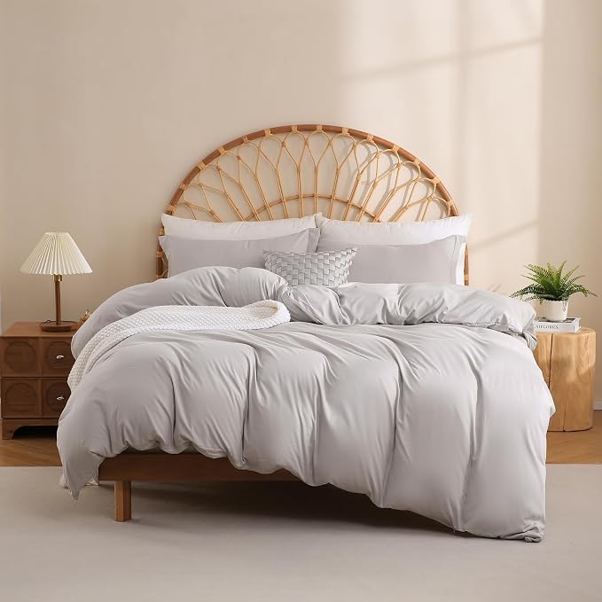 JSD Light Grey Duvet Cover Set Queen Size, 3 Piece Duvet Cover by JSD