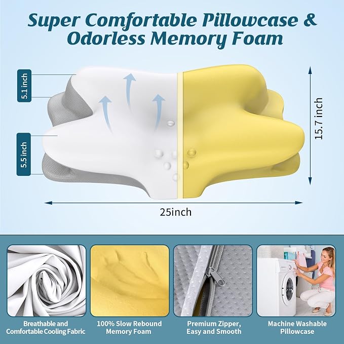Cervical Neck Pillow for Pain Relief, Ergonomic Side Sleeper Pillow for Sleeping - Image 4
