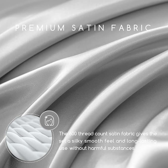 MR&HM Satin Bed Sheets, Queen Size Sheets Set - Image 3