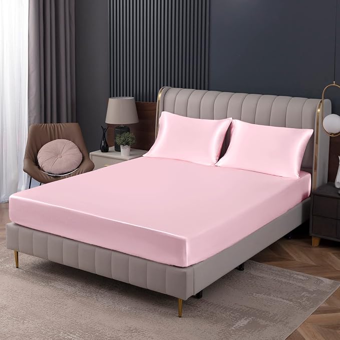 Homiest Blush Pink Satin Fitted Sheet by Homiest