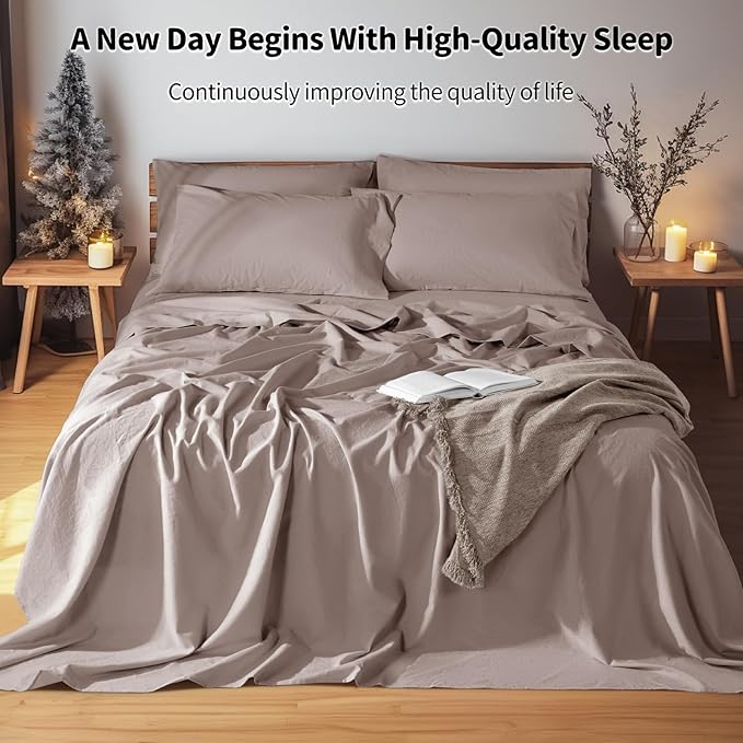 LBRO2M 100% Pure Linen Sheet Set Deep Pocket Up to 16" Bed Sheets Sets - Image 6
