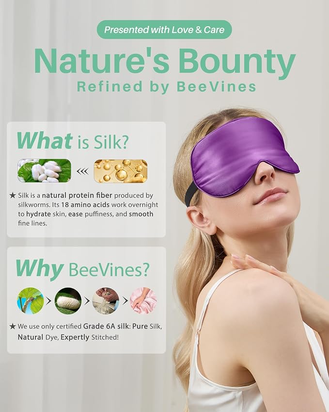 BeeVines 100% Real Mulberry Silk 2 Pack Sleep Mask, Pure Silk Eye Masks - Image 7