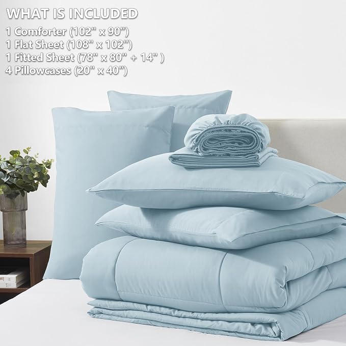 CozyLux King Size Comforter Set Light Blue, 7 Pieces Bed in a Bag, All Season - Image 6