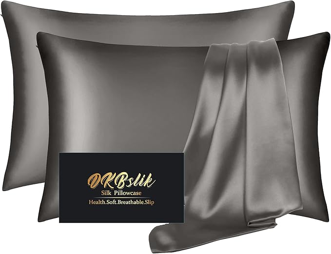 Silk Pillowcase 2 Pack, Mulberry Silk Pillow Cases Queen Size Set of 2 by HOME