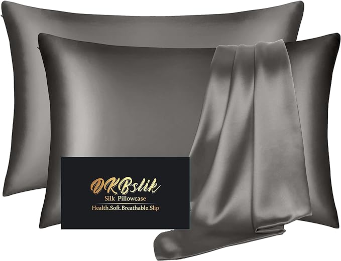 Silk Pillowcase 2 Pack, Natural Mulberry Silk Pillow Case, Anti Acne Silk by HOME