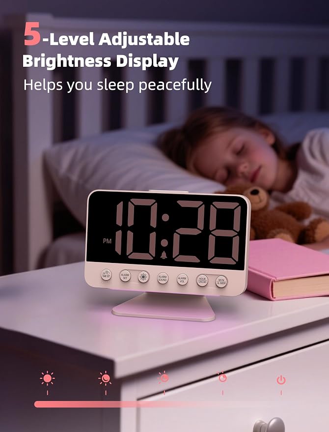 Odokee Digital Alarm Clocks for Bedrooms: Large Bold Number 5 Brightness Dimmer - Image 4