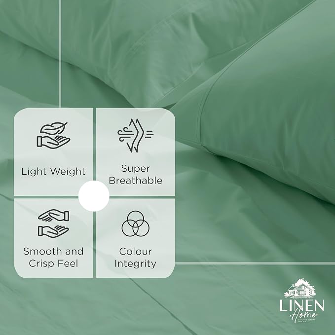 Linen Home 100% Cotton Percale Weave Fitted Sheet, Twin Size, Frosty Green - Image 2