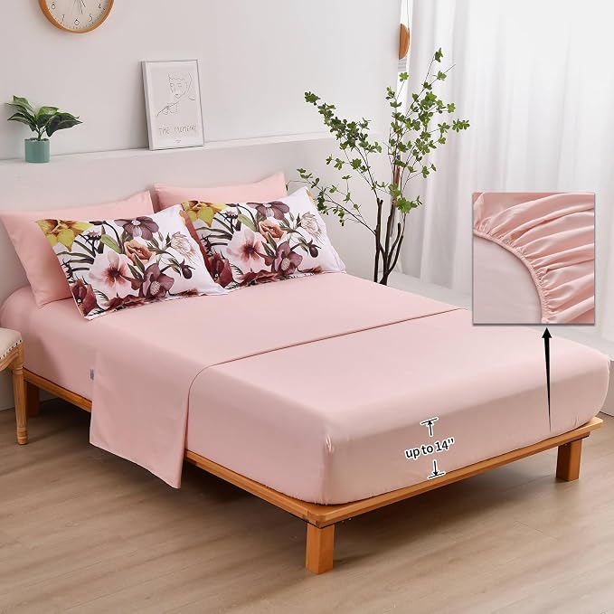 Luxudecor Floral Comforter Set King Size 7 Piece, Blush Flower Bed in a Bag - Image 4