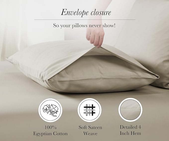 California Design Den 100% Egyptian Cotton King Size Pillow Cases Set of 2 - Image 7