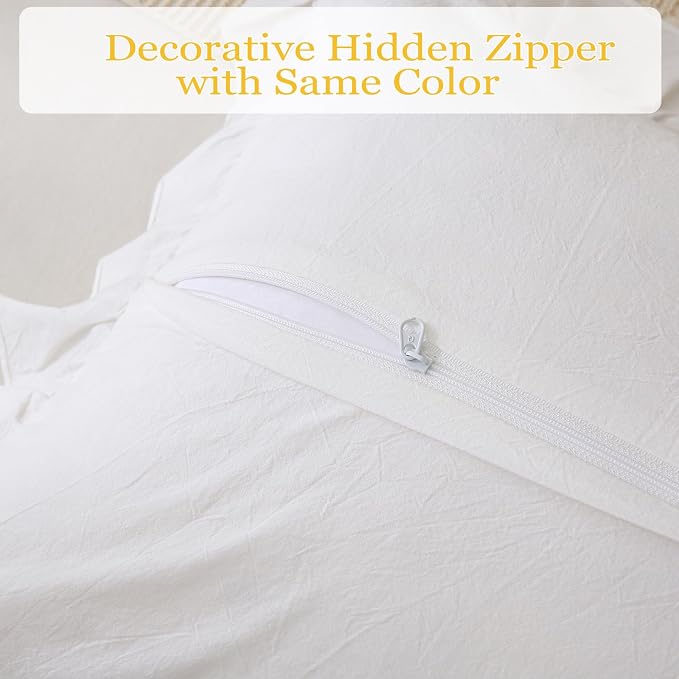 14x36 inches Off White Ruffled Lumbar Pillow Cover 1 Piece, Pure Washed Cotton - Image 6