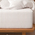 MooMee Stripes Fitted Bottom Sheet Only 100% Washed Cotton Linen Like Textured by MOOMEE