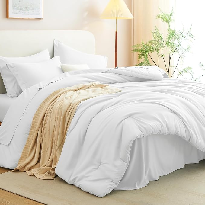 CozyLux Twin XL Comforter Set White, 5 Pieces Bed in a Bag Twin Extra Long - Image 3