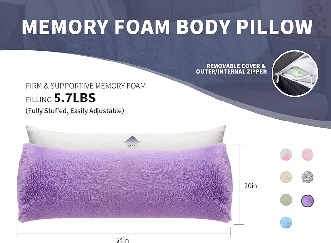 WSOFRLAC Purple Body Pillow for Day Bed Queen Bed Set 20x54 King Size Lumbar - Image 6