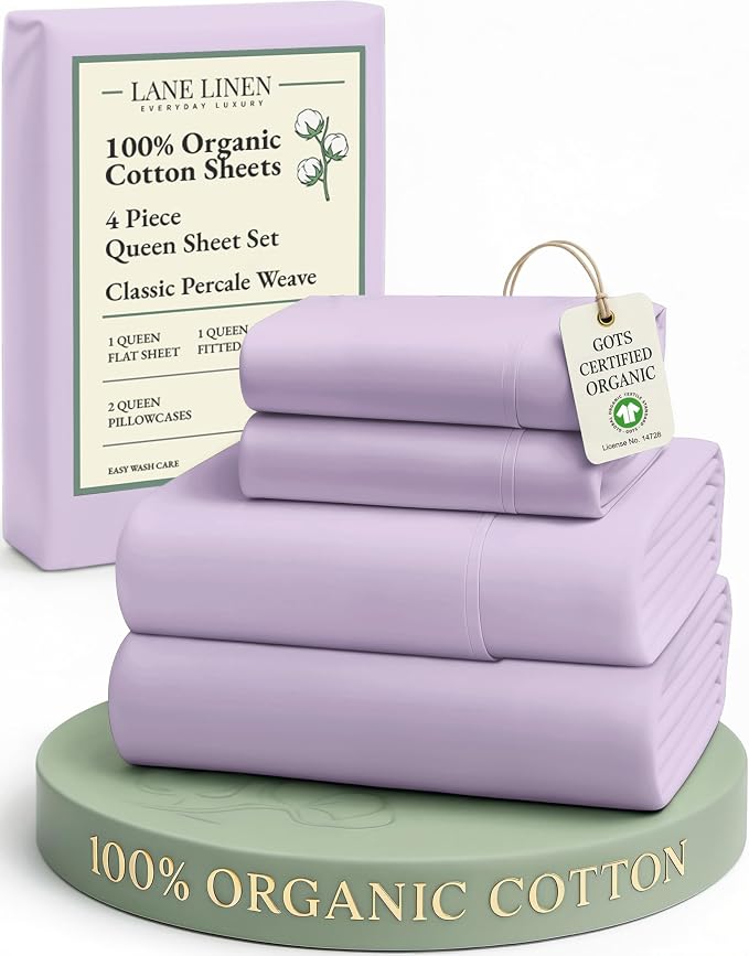 LANE LINEN 100% Organic Cotton Queen Sheets, Low Pill Fade Resistant Classic by LaneLinen