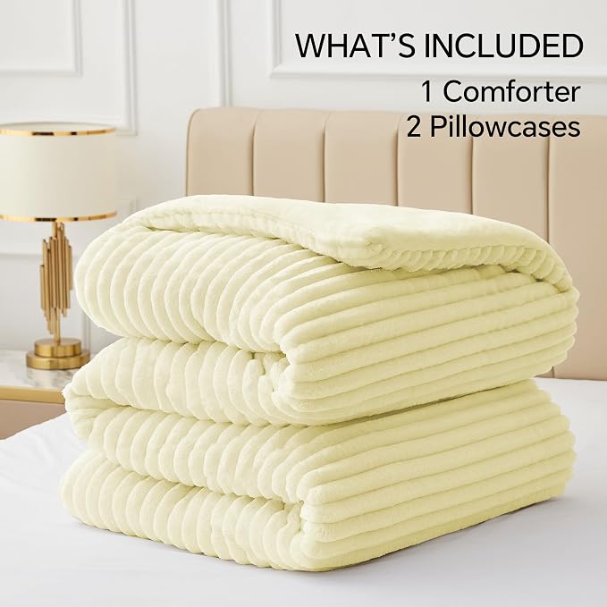 BEDELITE Fleece King Comforter Set -Super Soft & Warm Fluffy Transparent Yellow - Image 6