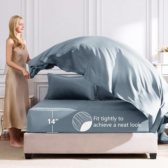 CozyLux Oversized King Comforter Set Dusty Blue, 7 Pieces Bed in a Bag - Image 5