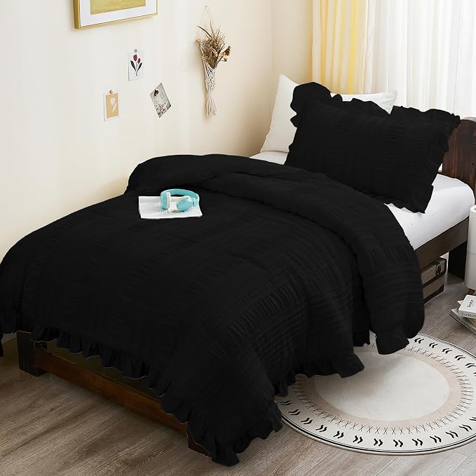 WONGS BEDDING Comforter Full Size, Soft Seersucker Textured Bedding Set Full by WONGSBEDDING