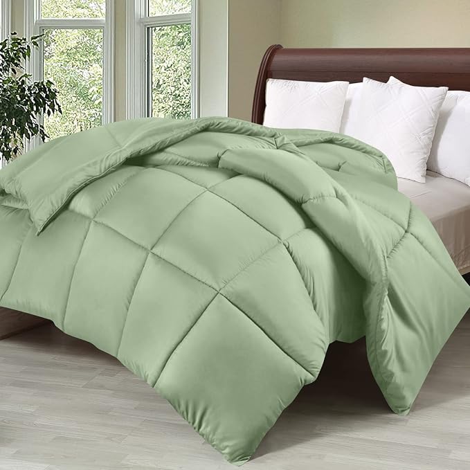 Utopia Bedding King Comforter Duvet Insert, Quilted Sage Green Comforter - Image 2