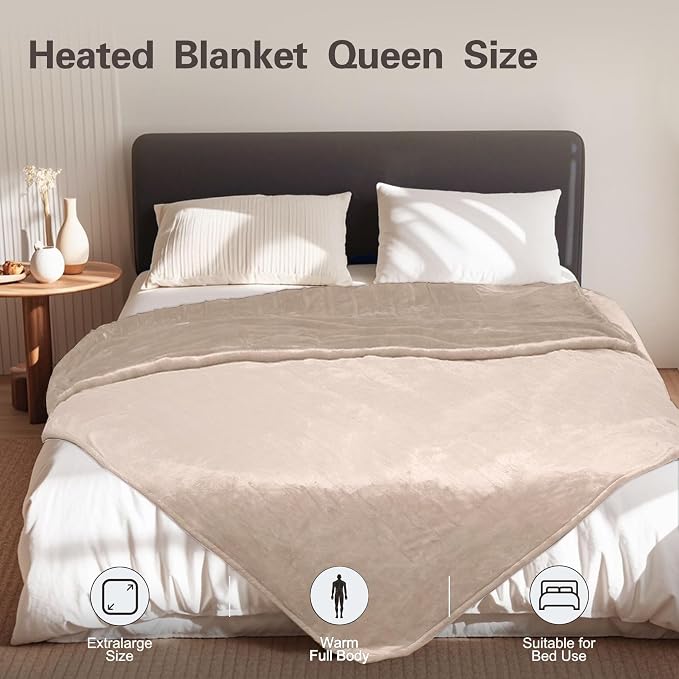 Tefici Electric Heated Blanket Queen Size, Dual Control Super Cozy Soft 2-Layer - Image 7