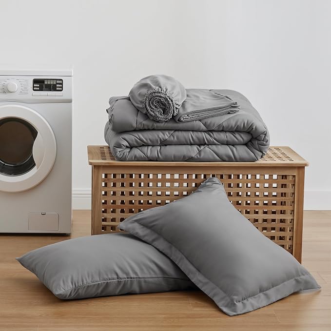 Love's cabin Twin XL Comforter Set Grey, 5 Pieces Twin XL Bed in a Bag - Image 6