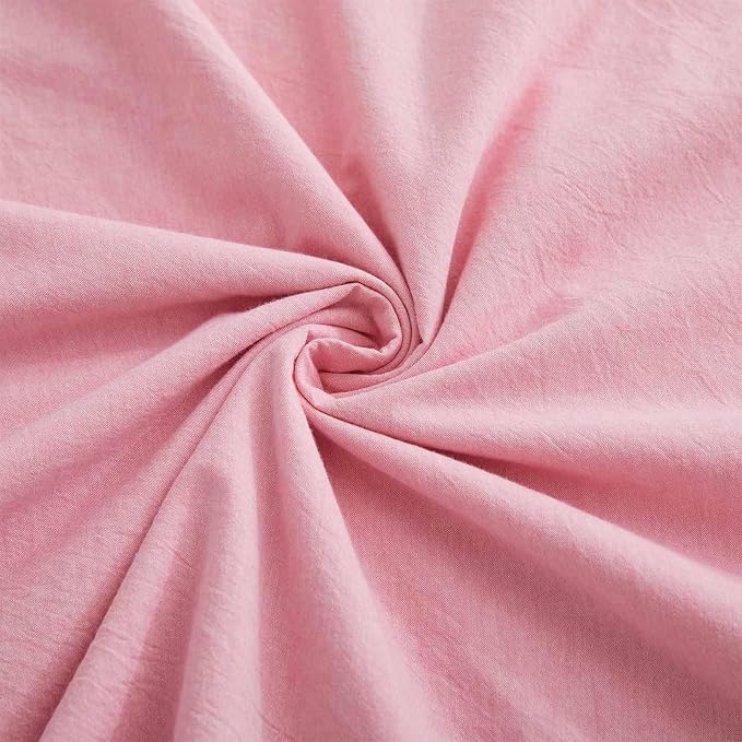 LOVQUE Pink Duvet Cover Full Size, 100% Washed Cotton Linen Like Bedding Set - Image 6