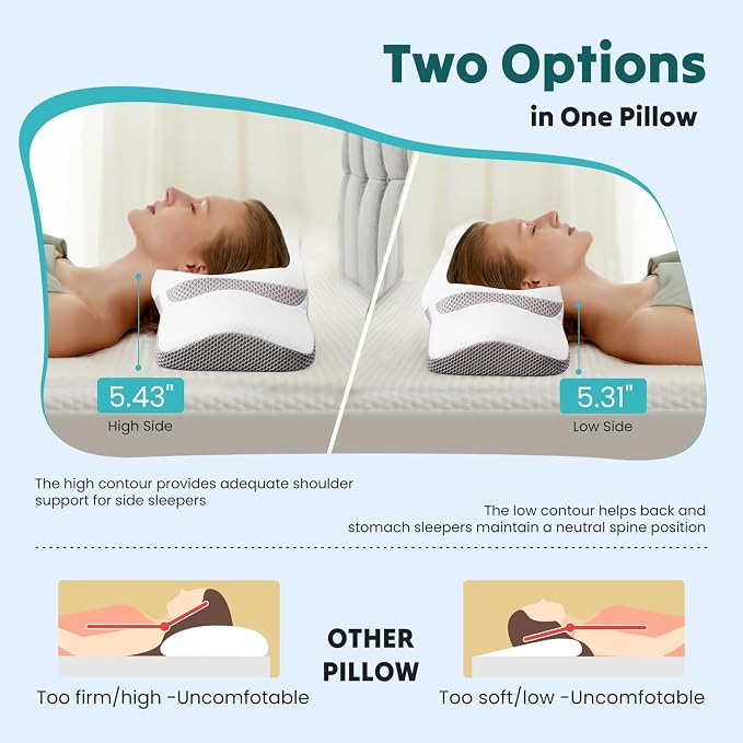 DUMOS Cervical Neck Pillow for Sleeping, Cooling Ergonomic Memory Foam Pillow - Image 4