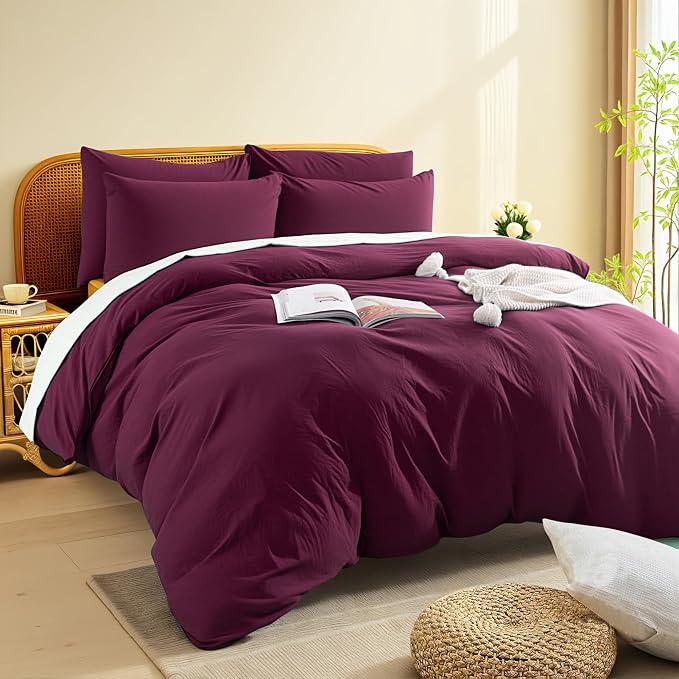 NEXHOME PRO 100% Washed Cotton Duvet Cover Queen Size, Ogranic Natural Linen - Image 4