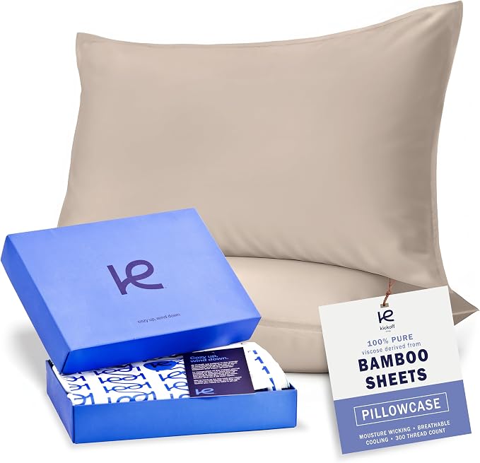 Kickoff Viscose Bamboo Pillowcase, 100% Organic Hidden Zippered Viscose Bamboo by KickoffHome