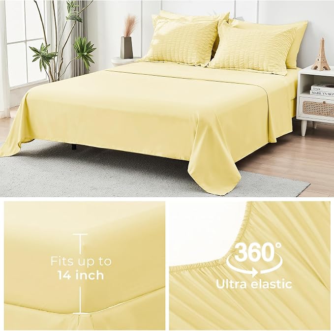 HYMOKEGE Yellow California King Comforter Set Seersucker 7 Pieces, All Season - Image 7