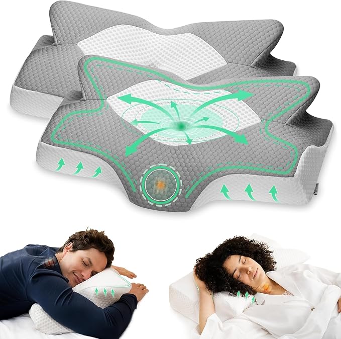 Elviros Cervical Memory Foam Pillow, 2 Pack Pillows by Elviros