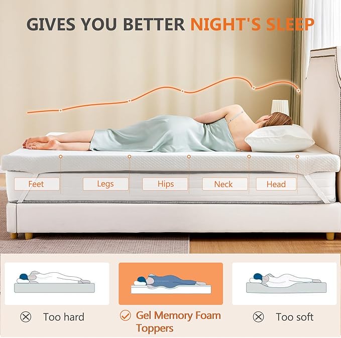 DUMOS 3 Inch Gel Memory Foam Mattress Topper Queen Size, Cooling Breathable - Image 6