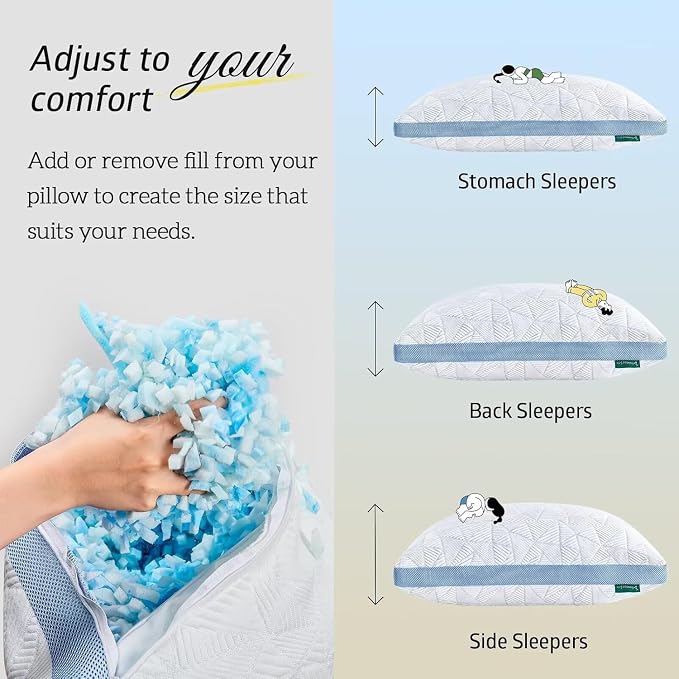 BETU Cooling Pillows Queen Size Set of 2, Shredded Memory Foam Cool Pillows - Image 3