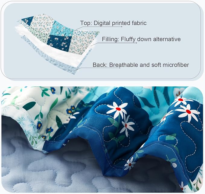 Whale Flotilla Patchwork Quilts Queen Size, Extra Soft Boho Floral Bedspreads - Image 4