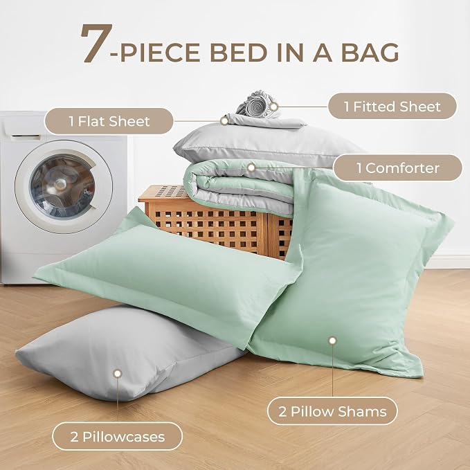 Sasttie Queen Comforter Set, 7 Pieces Bed in a Bag Queen, Complete Bedding Set - Image 6