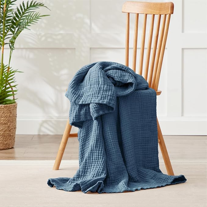 100% Cotton Muslin Blanket Twin XL 66" x 90", 6 Layers Breathable and - Image 3