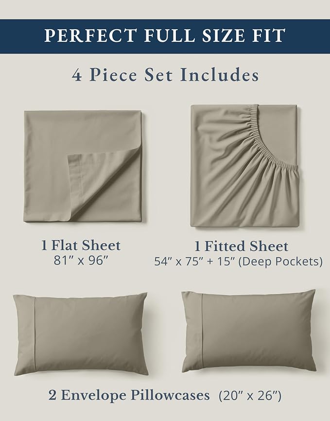 LANE LINEN 100% Organic Cotton Eco Friendly Full Size Sheet & Pillowcase Sets - Image 4