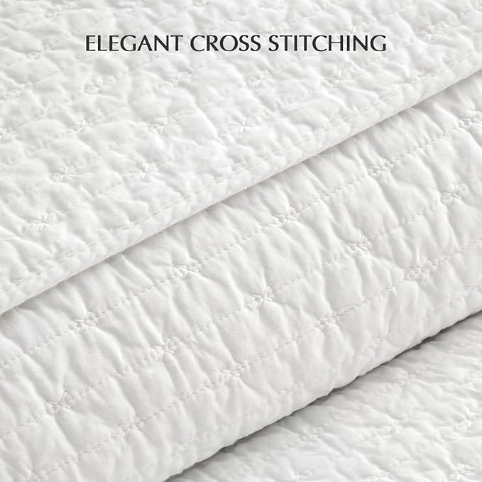EVERGRACEHOME Cross Stitch Pre-Washed Cotton Quilt Bedding Set Queen Size - Image 3