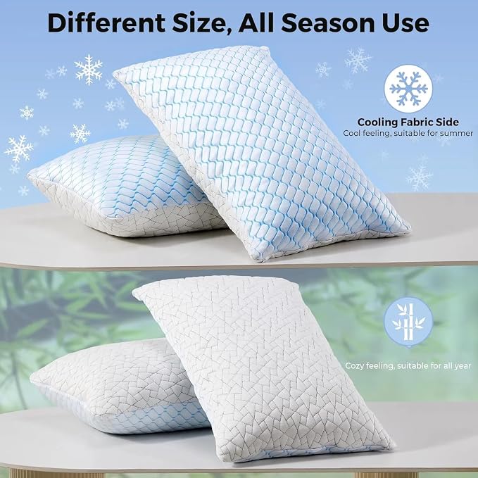 puredown® Pillows Queen Size Set of 2, Shredded Memory Foam Pillows, Cooling - Image 2