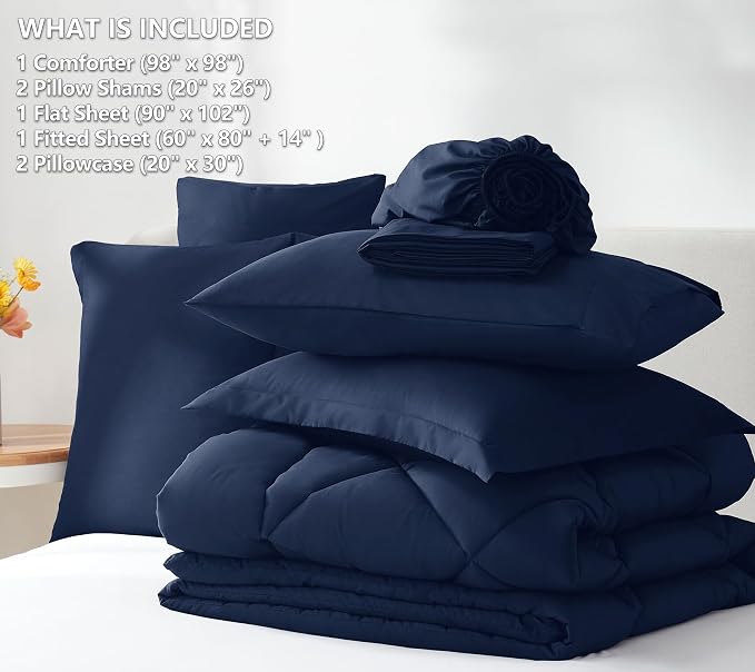 CozyLux Oversized Queen Comforter Set Navy Blue, 7 Pieces Bed in a Bag - Image 6