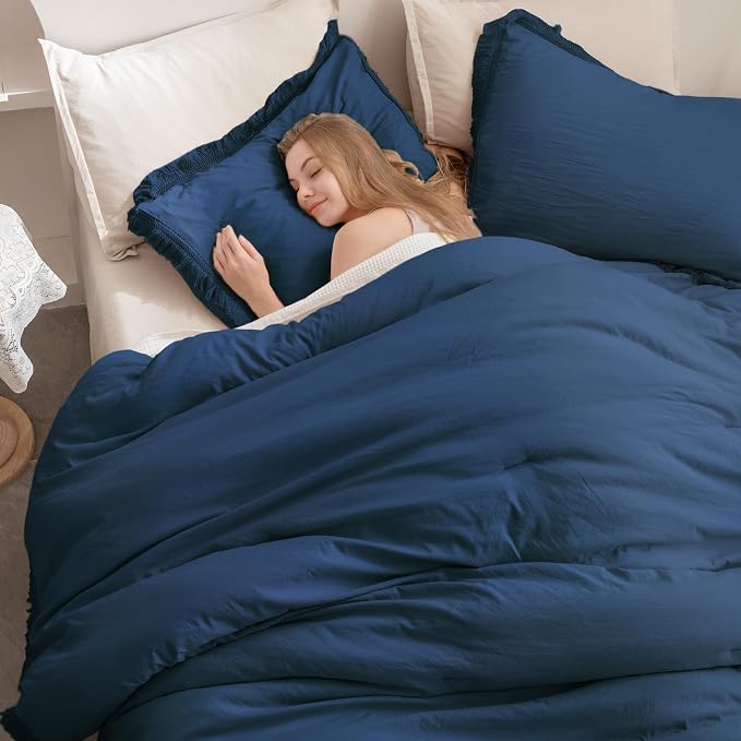 Andency Navy Blue Comforter Set Full Size, 3 Pieces Boho Tassel Lightweight - Image 6