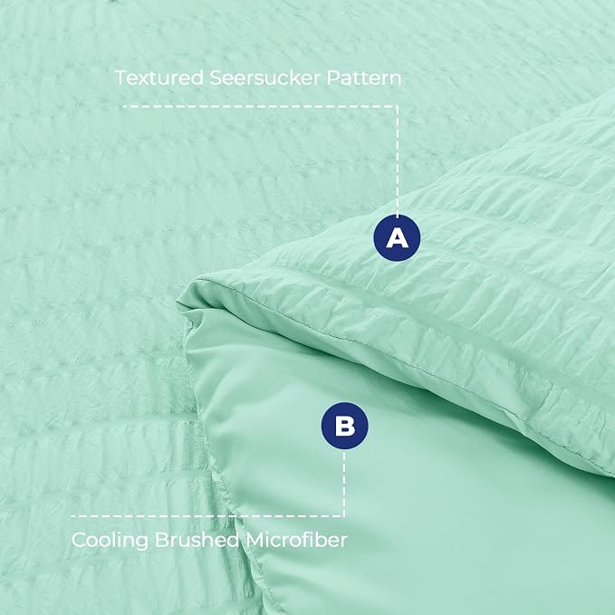 HYMOKEGE Mint Green Queen Comforter Set Seersucker 7 Pieces, All Season Luxury - Image 4