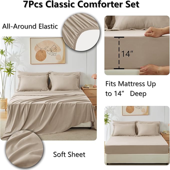 CozyLux Queen Comforter Set Wheat - Image 5